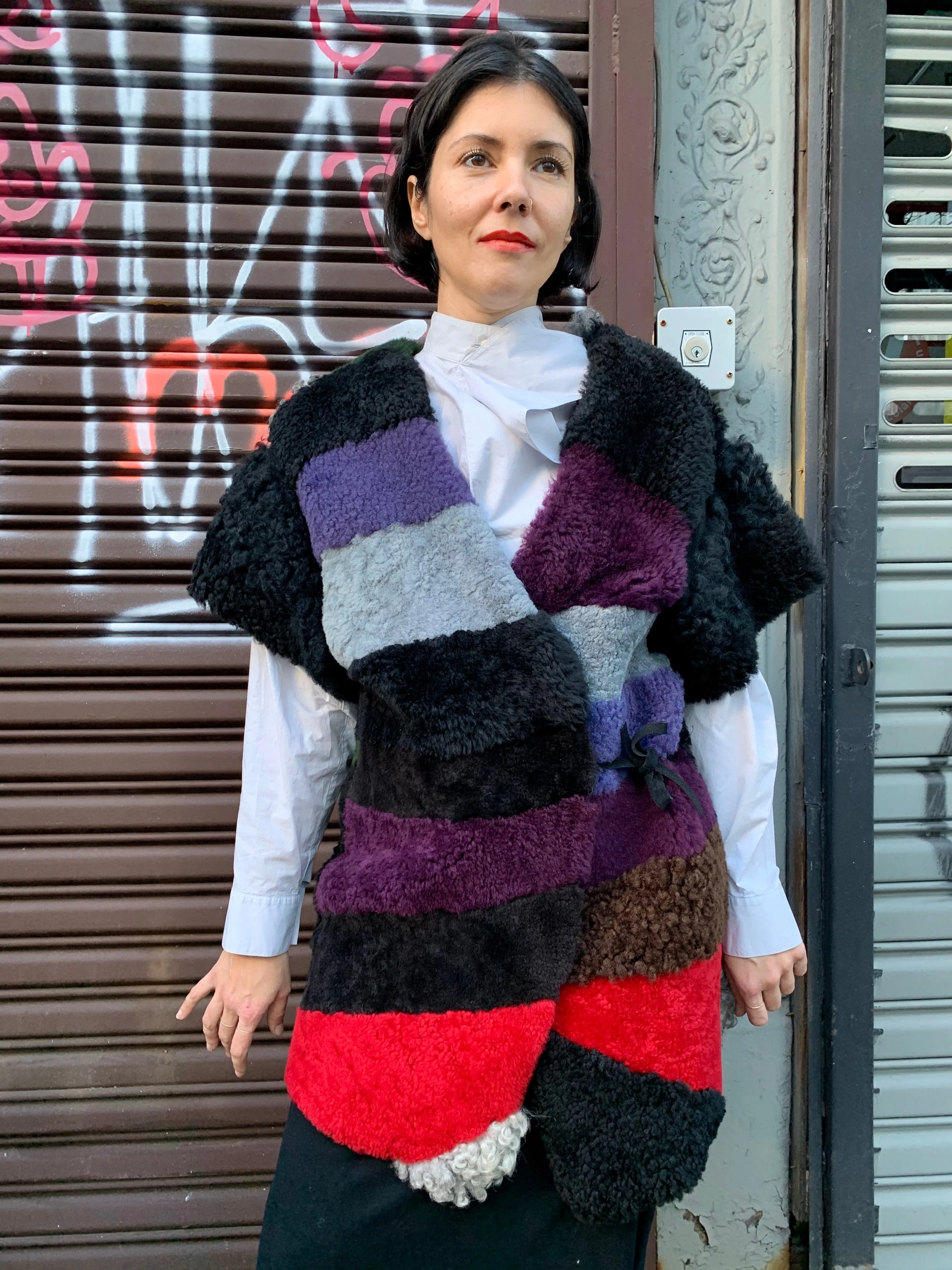 1990s-2000s Patchwork Dyed Sheepskin Vest