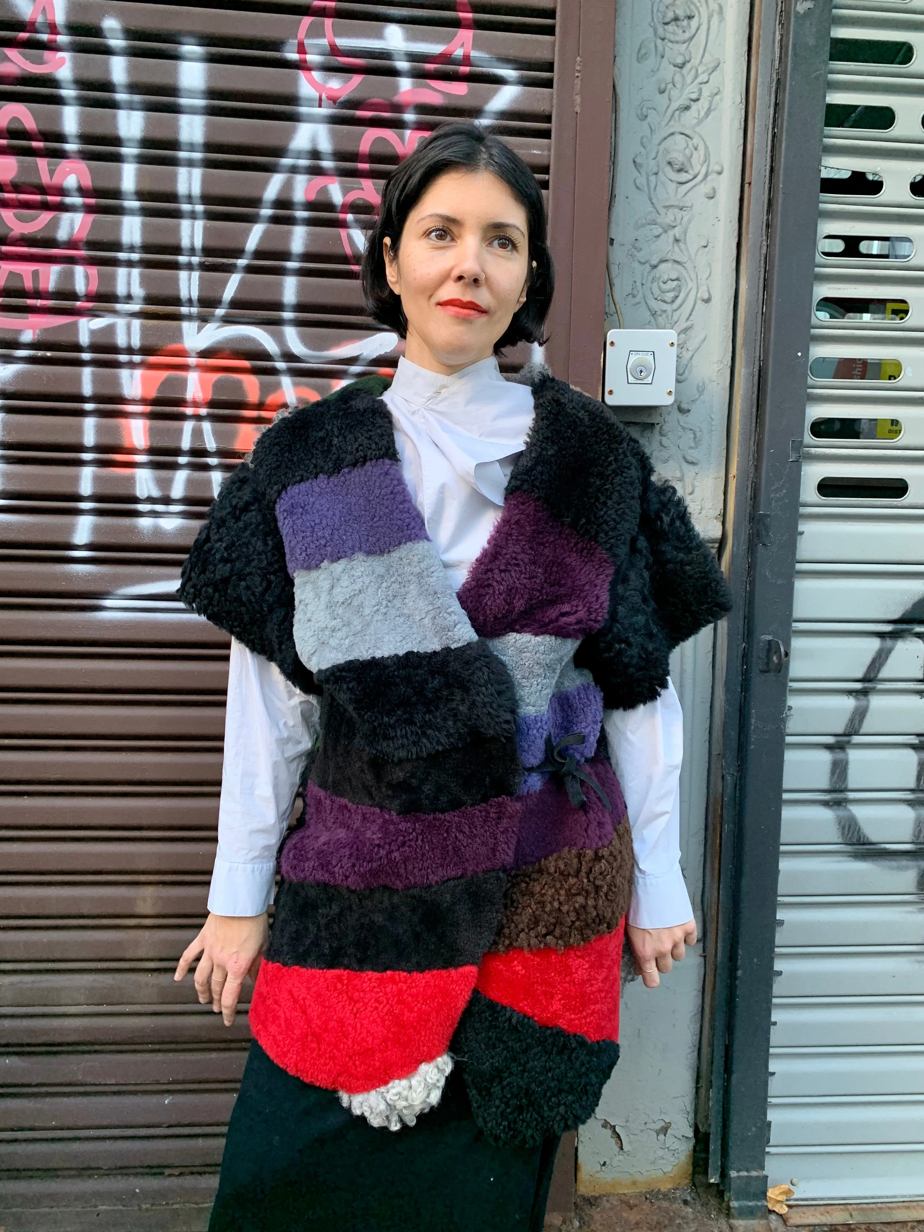 1990s-2000s Patchwork Dyed Sheepskin Vest