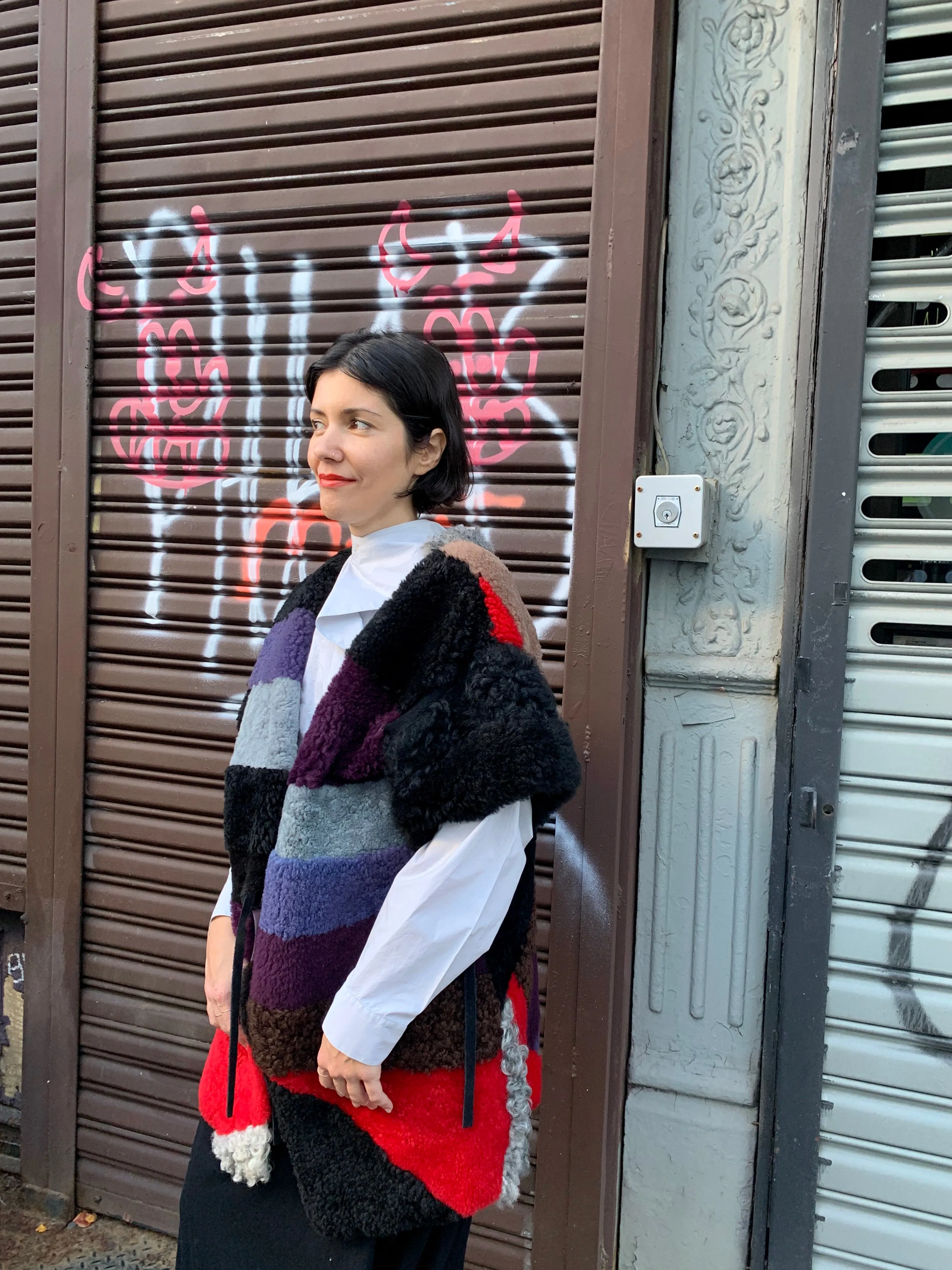 1990s-2000s Patchwork Dyed Sheepskin Vest