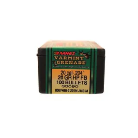 20 Caliber Bullets - Varmint Grenade, 26 Grains, Hollow Point Lead-Free, Per 100