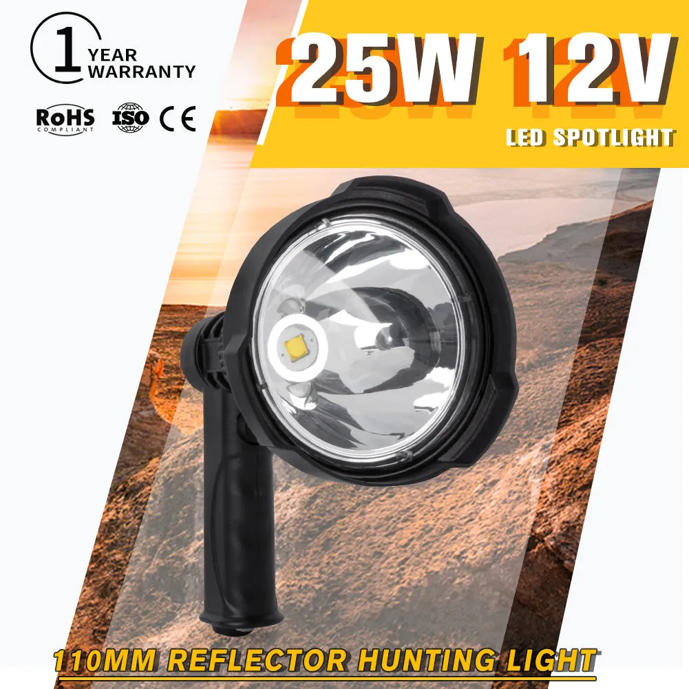 25W Handheld Spot Light Rechargeable LED Spotlight Hunting Shooting 12V