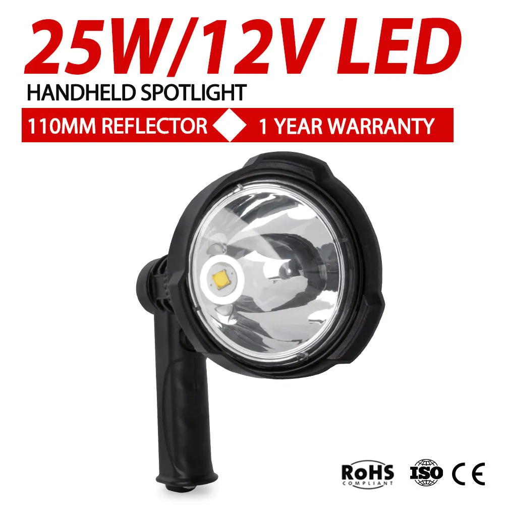 25W Handheld Spot Light Rechargeable LED Spotlight Hunting Shooting 12V