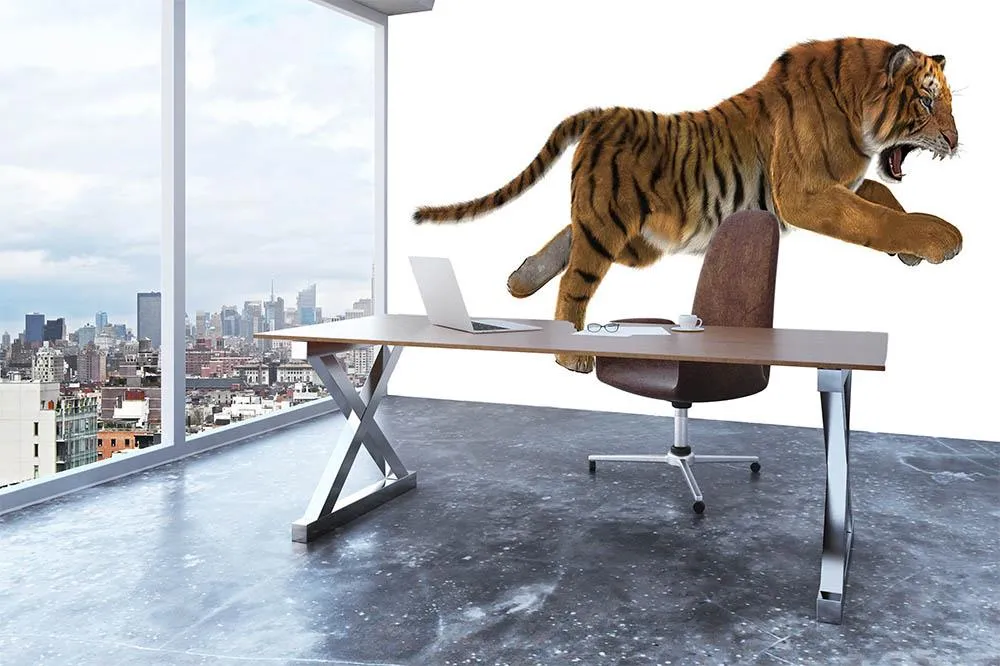 3D digital render of a hunting big cat Wall Mural Wallpaper