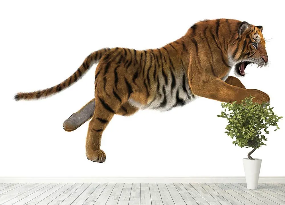 3D digital render of a hunting big cat Wall Mural Wallpaper