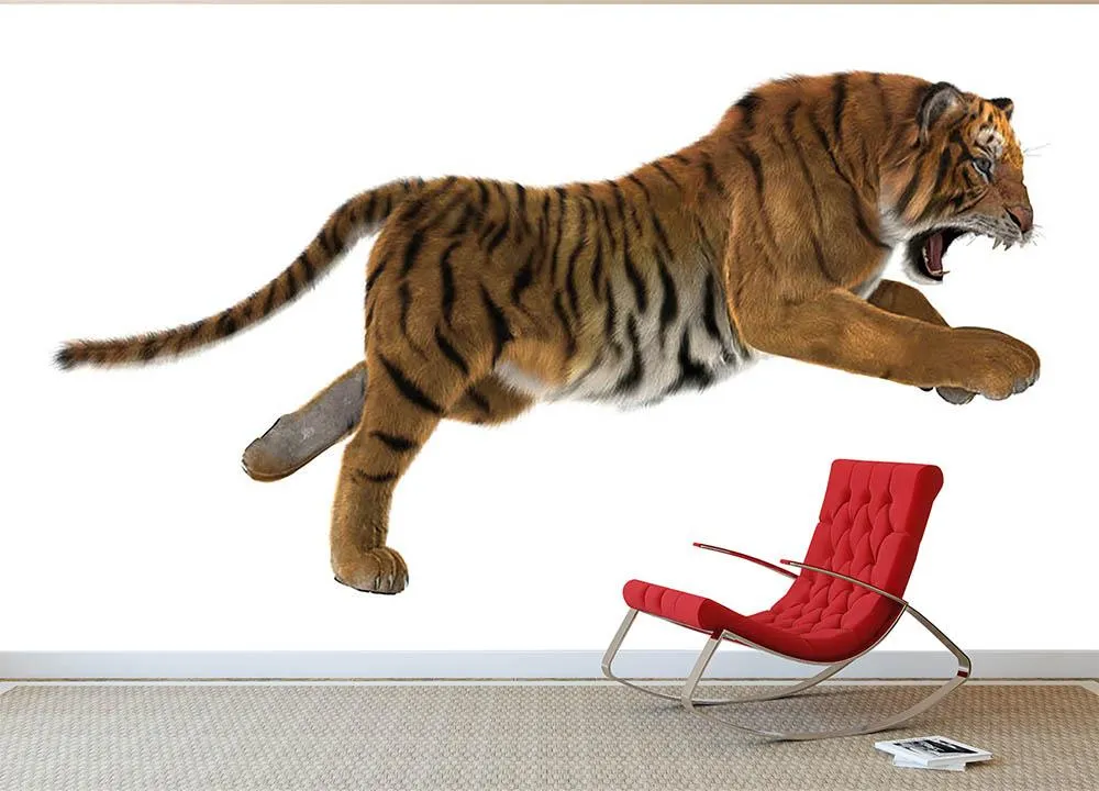 3D digital render of a hunting big cat Wall Mural Wallpaper