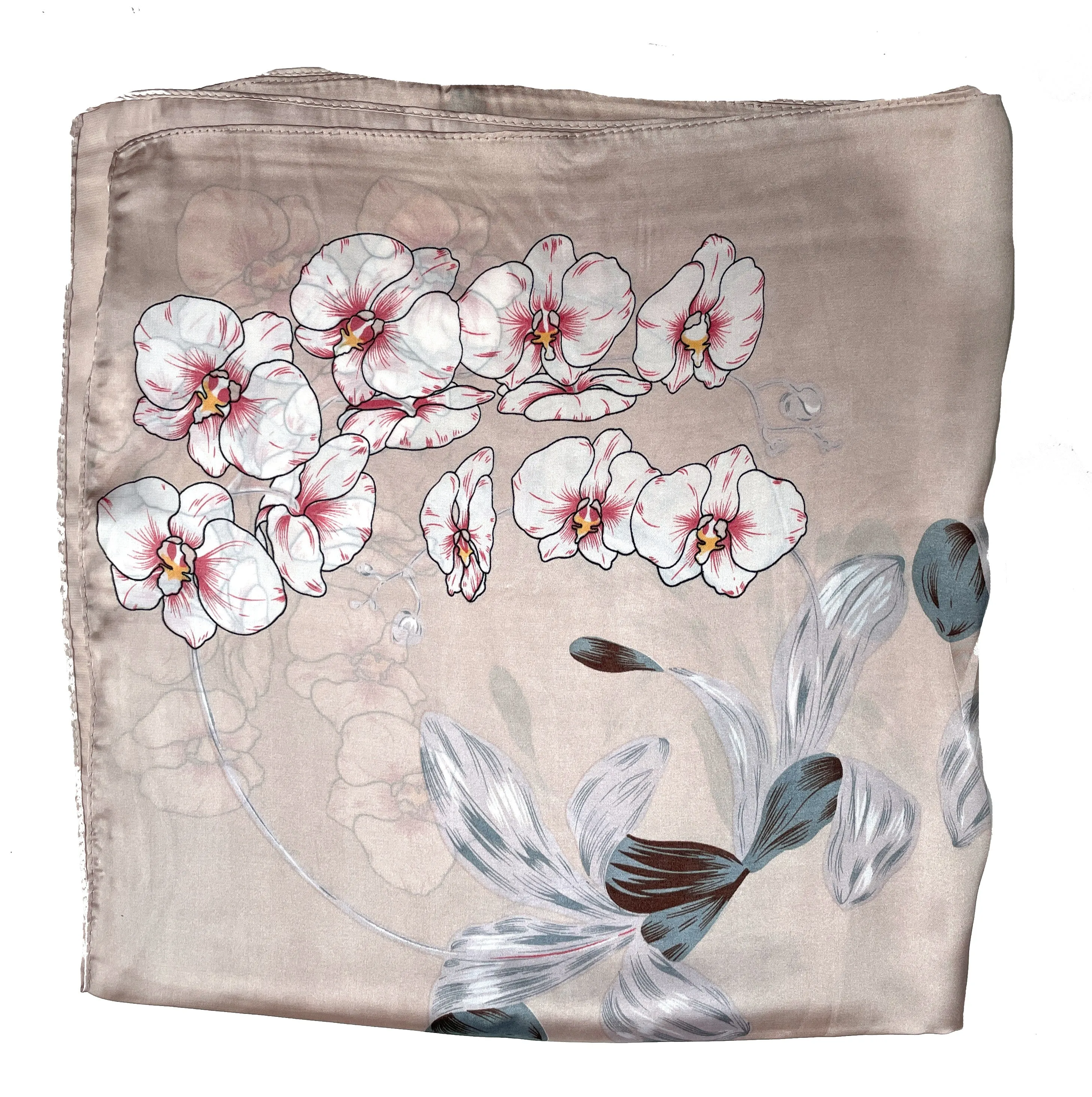 70cm x 70cm Square Scarf Blush Pink Orchid Flower Scarf Thin Faux Silk