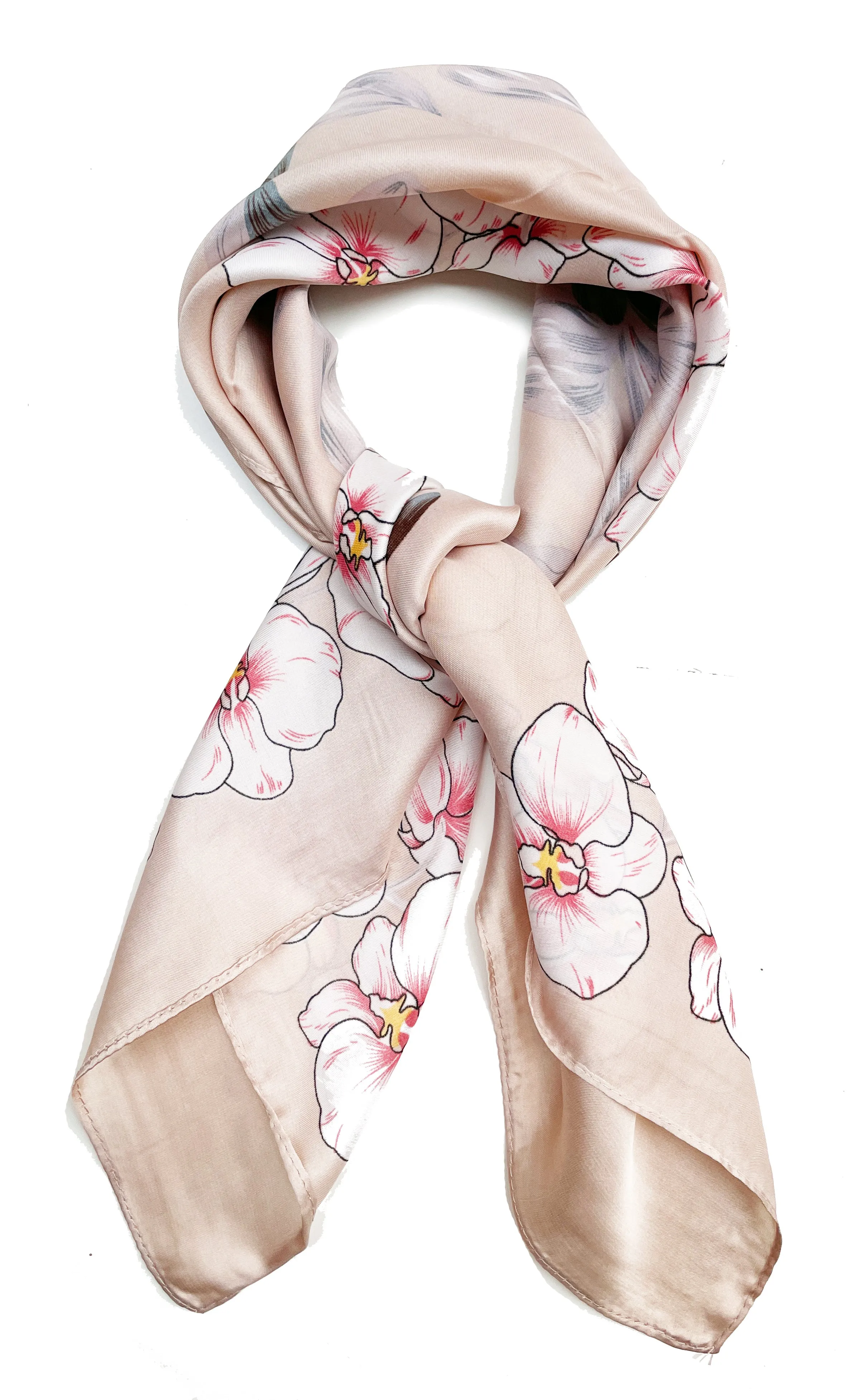 70cm x 70cm Square Scarf Blush Pink Orchid Flower Scarf Thin Faux Silk