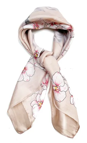 70cm x 70cm Square Scarf Blush Pink Orchid Flower Scarf Thin Faux Silk