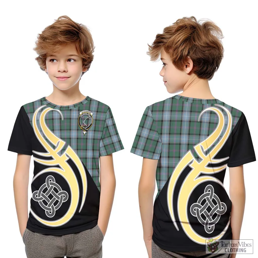 Alexander of Menstry Hunting Tartan Kid T-Shirt with Family Crest and Celtic Symbol Style
