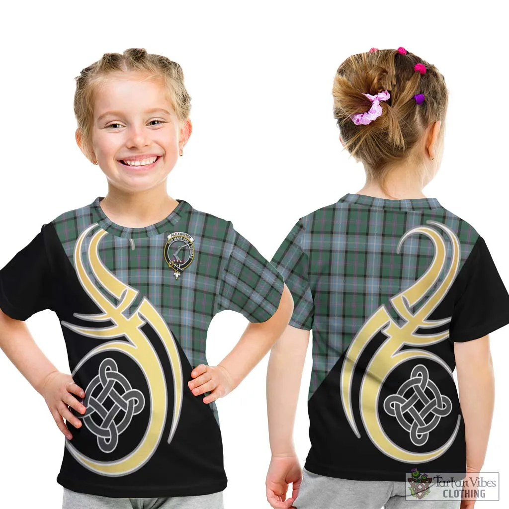 Alexander of Menstry Hunting Tartan Kid T-Shirt with Family Crest and Celtic Symbol Style