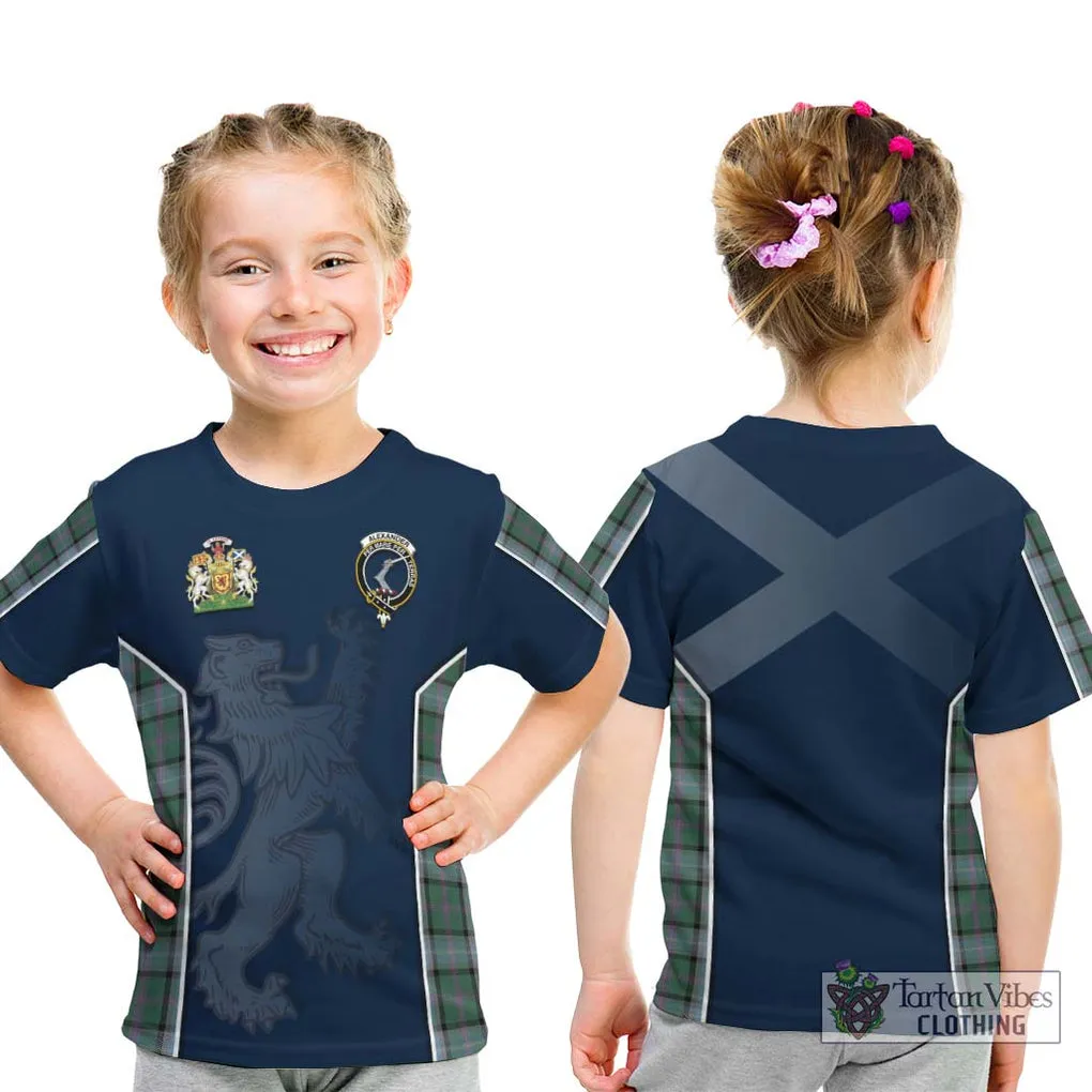 Alexander of Menstry Hunting Tartan Kid T-Shirt with Family Crest and Lion Rampant Vibes Sport Style