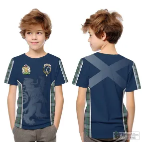 Alexander of Menstry Hunting Tartan Kid T-Shirt with Family Crest and Lion Rampant Vibes Sport Style