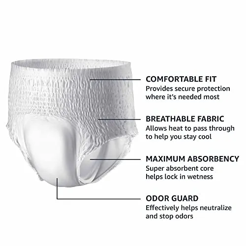 Amazon Basics Incontinence Underwear for Men and Women, Overnight Absorbency, Small/Medium, 64 Count, 4 Packs of 16 (Previously Solimo)