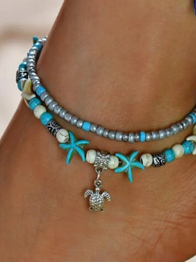 Ankle Bracelet Stylish Simple Women's Body Jewelry For Holiday Beach Classic Turquoise Alloy Turtle Blue 1pcs