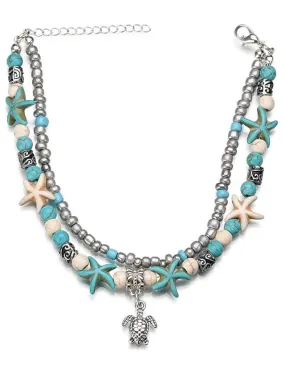 Ankle Bracelet Stylish Simple Women's Body Jewelry For Holiday Beach Classic Turquoise Alloy Turtle Blue 1pcs