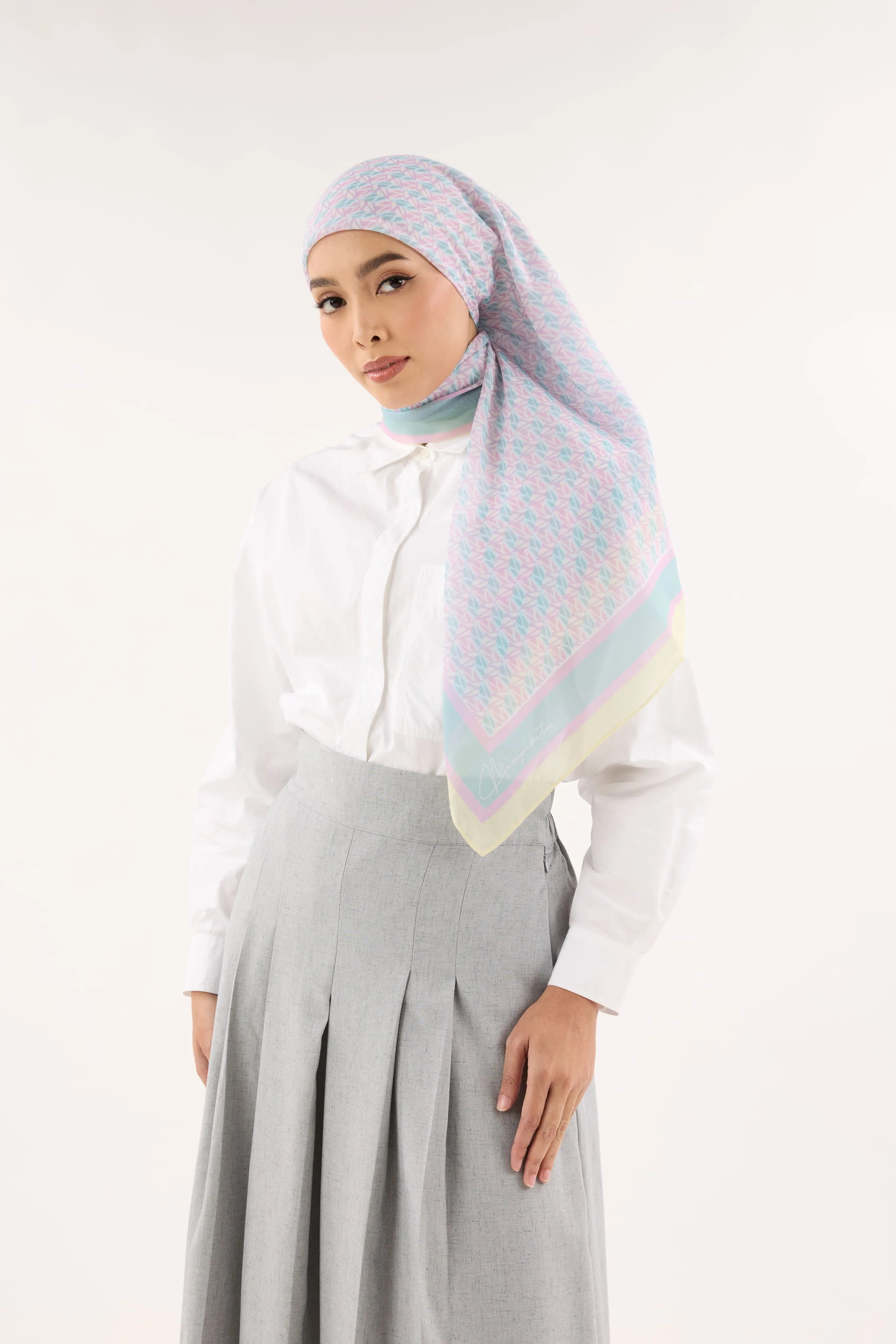 Arica Yellow-Mint Emblem Square Scarf