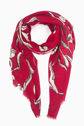 Ashley Lightweight Scarf - Red, Large Floral