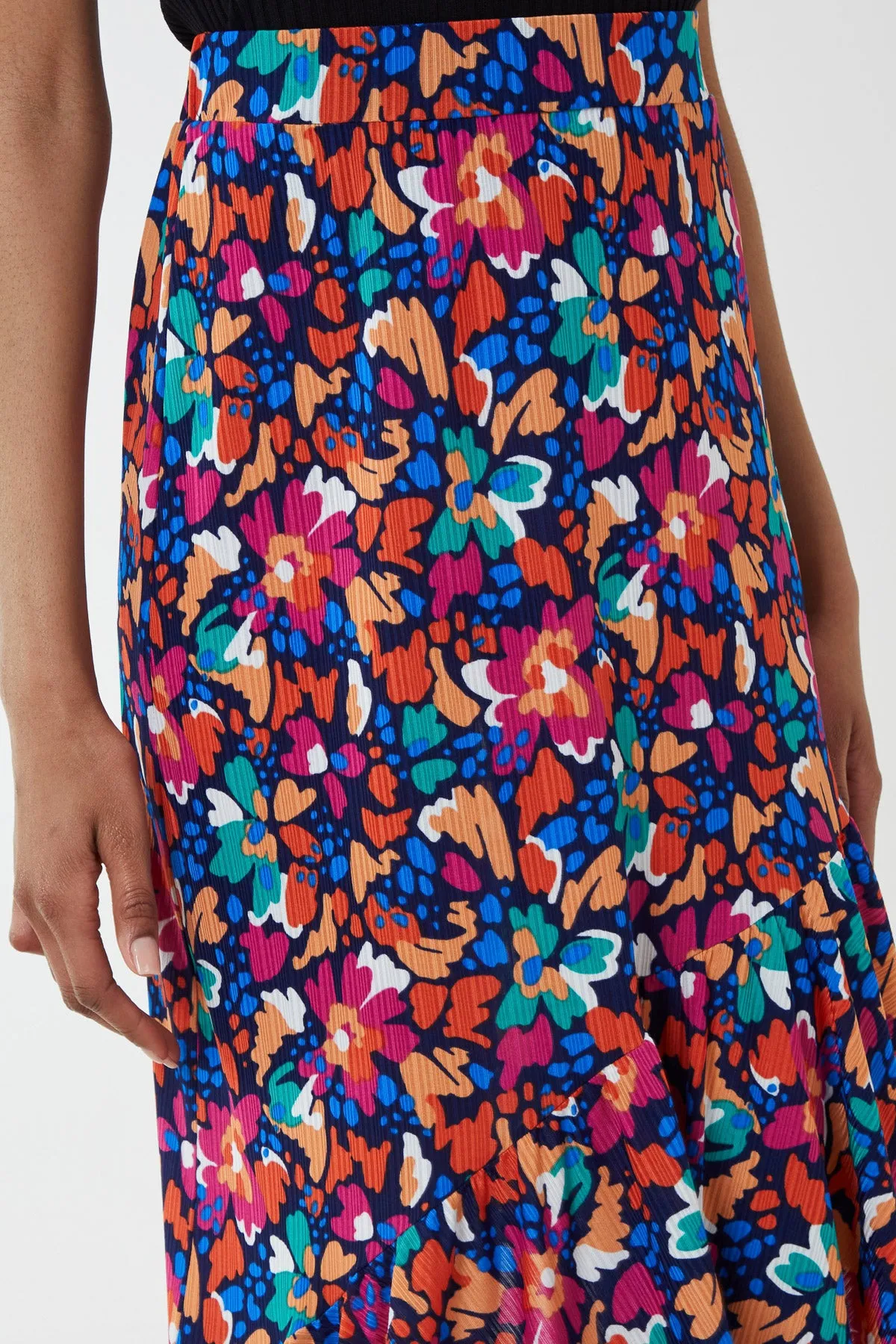 Asymmetric Floral Midi Skirt