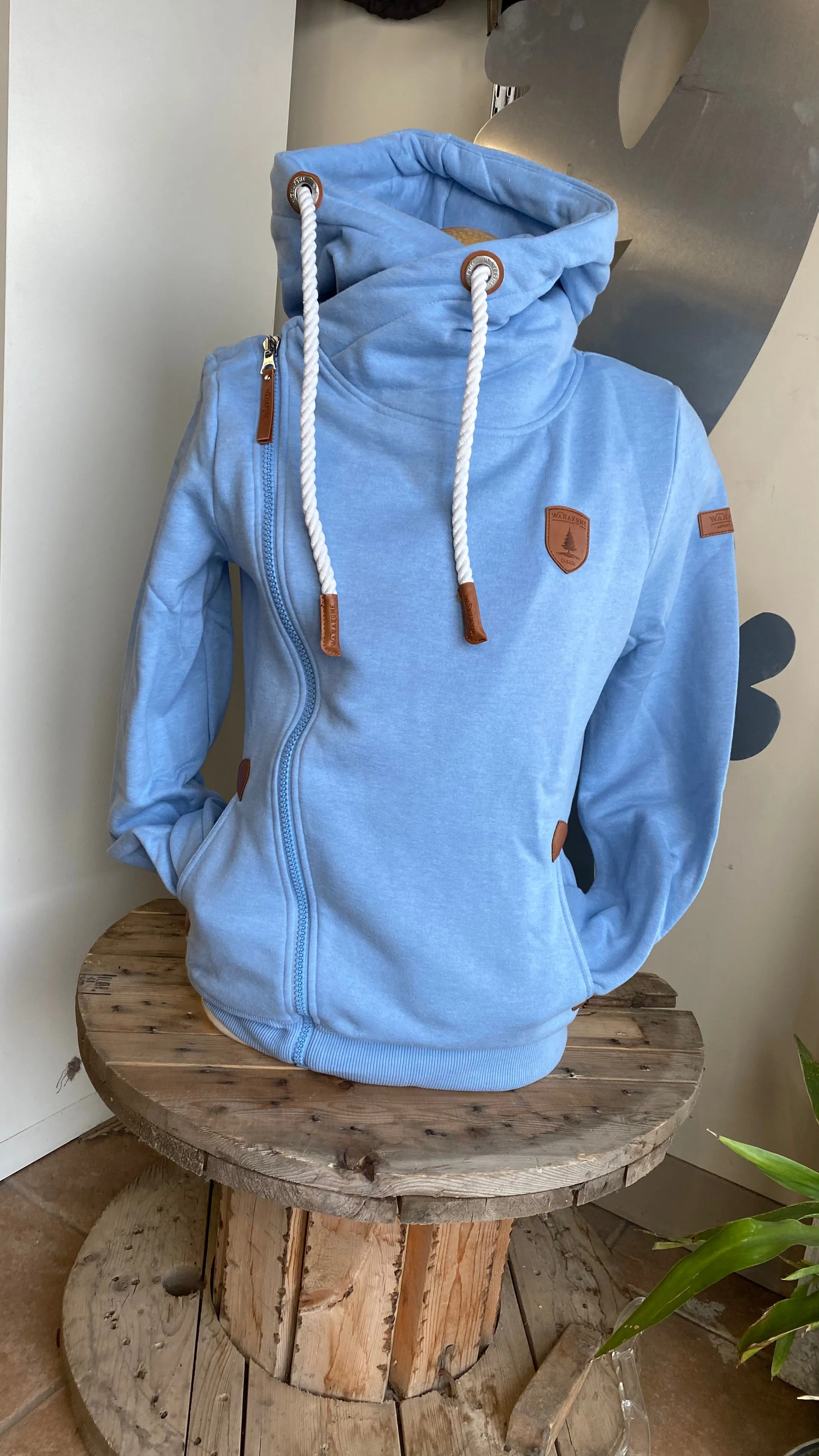 Athena Cross Zip Hoodie Chambray