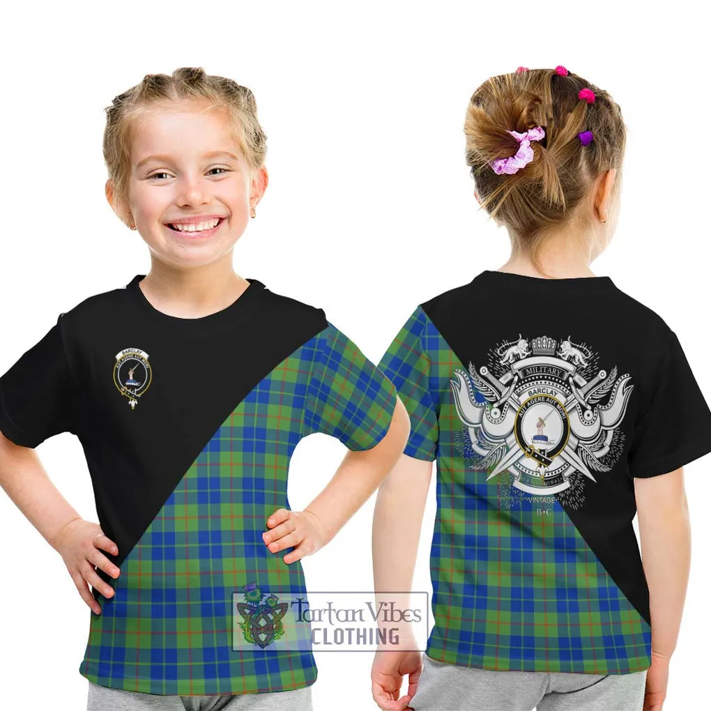 Barclay Hunting Ancient Tartan Kid T-Shirt with Family Crest and Military Logo Style