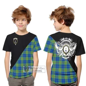 Barclay Hunting Ancient Tartan Kid T-Shirt with Family Crest and Military Logo Style