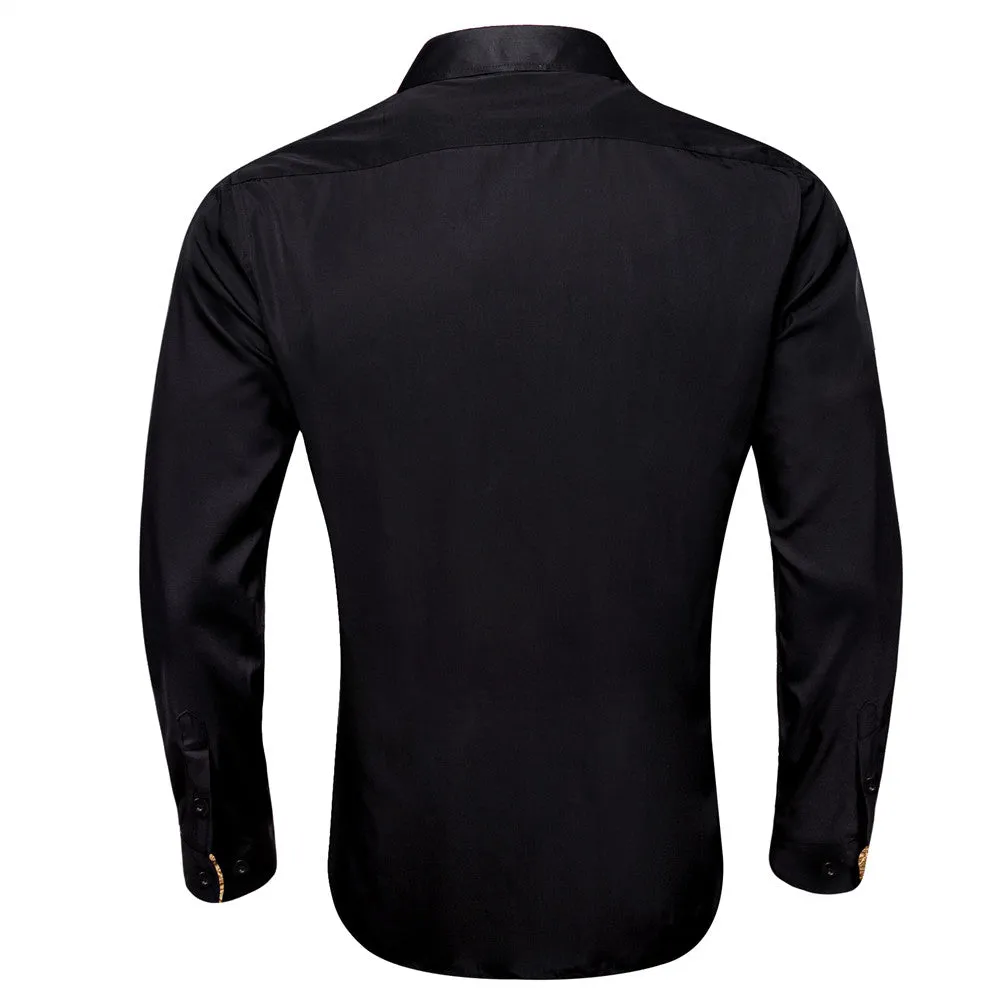 Barry Wang Black Gold Patchwork Long Sleeve Button Down Dress Shirt