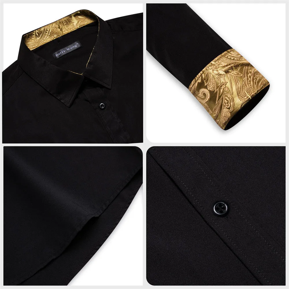 Barry Wang Black Gold Patchwork Long Sleeve Button Down Dress Shirt