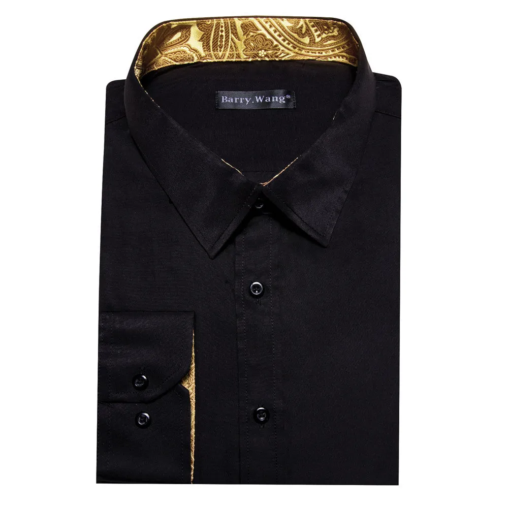 Barry Wang Black Gold Patchwork Long Sleeve Button Down Dress Shirt