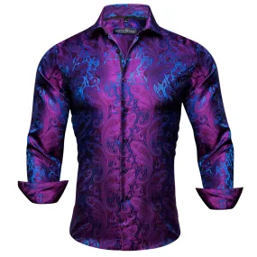 Barry Wang Dark Purple Blue Paisley Men's Windsor Collar Dress Shirt