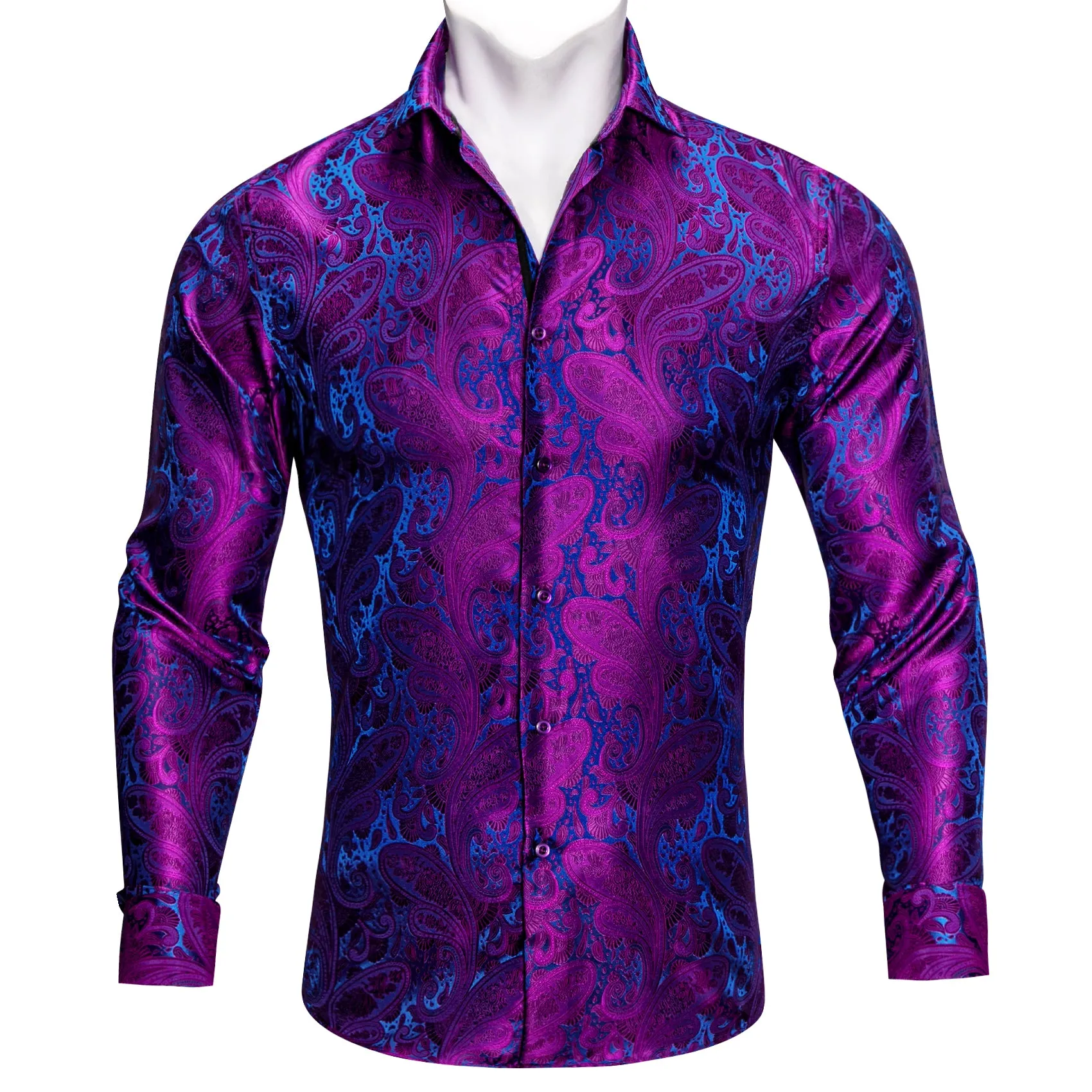 Barry Wang Dark Purple Blue Paisley Men's Windsor Collar Dress Shirt