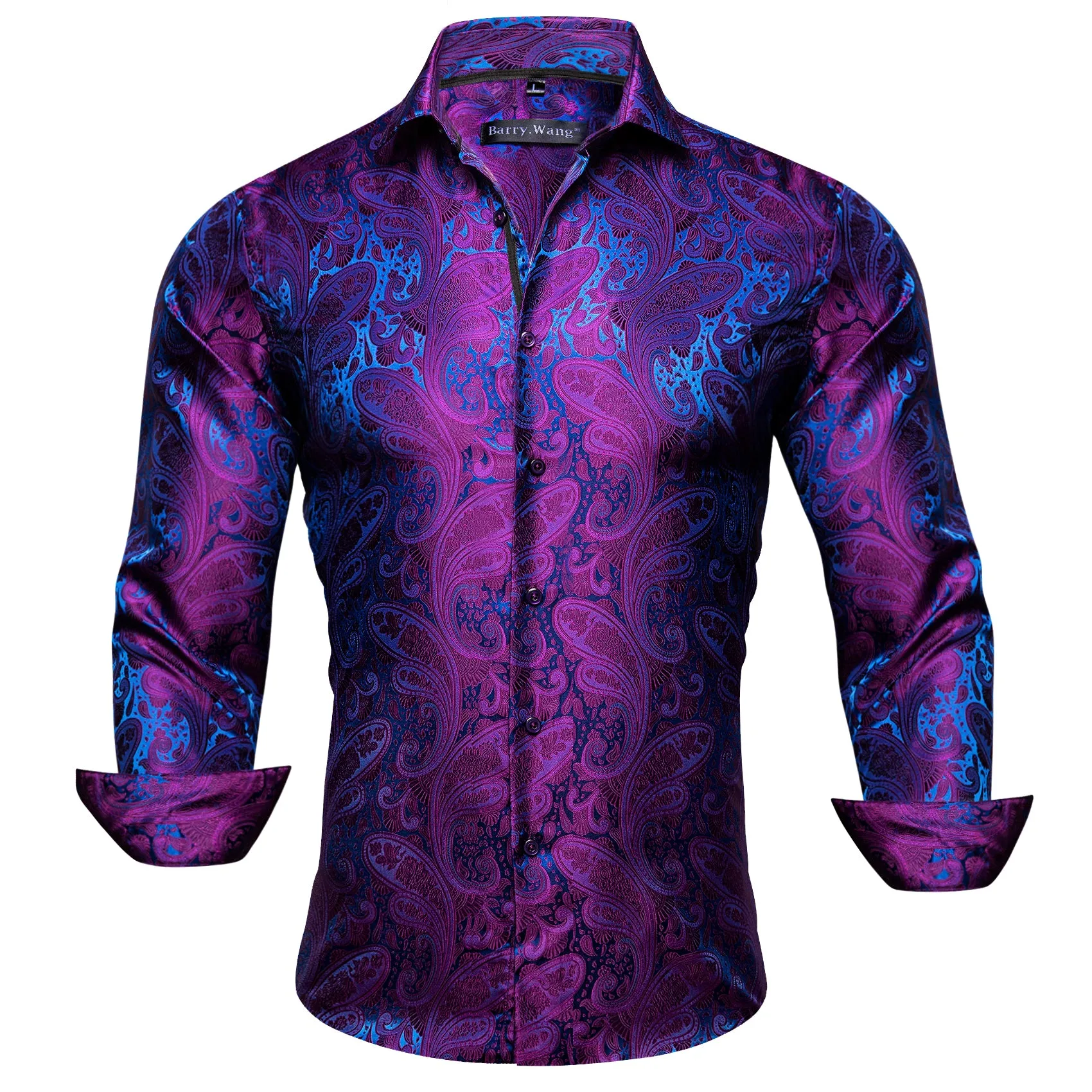 Barry Wang Dark Purple Blue Paisley Men's Windsor Collar Dress Shirt