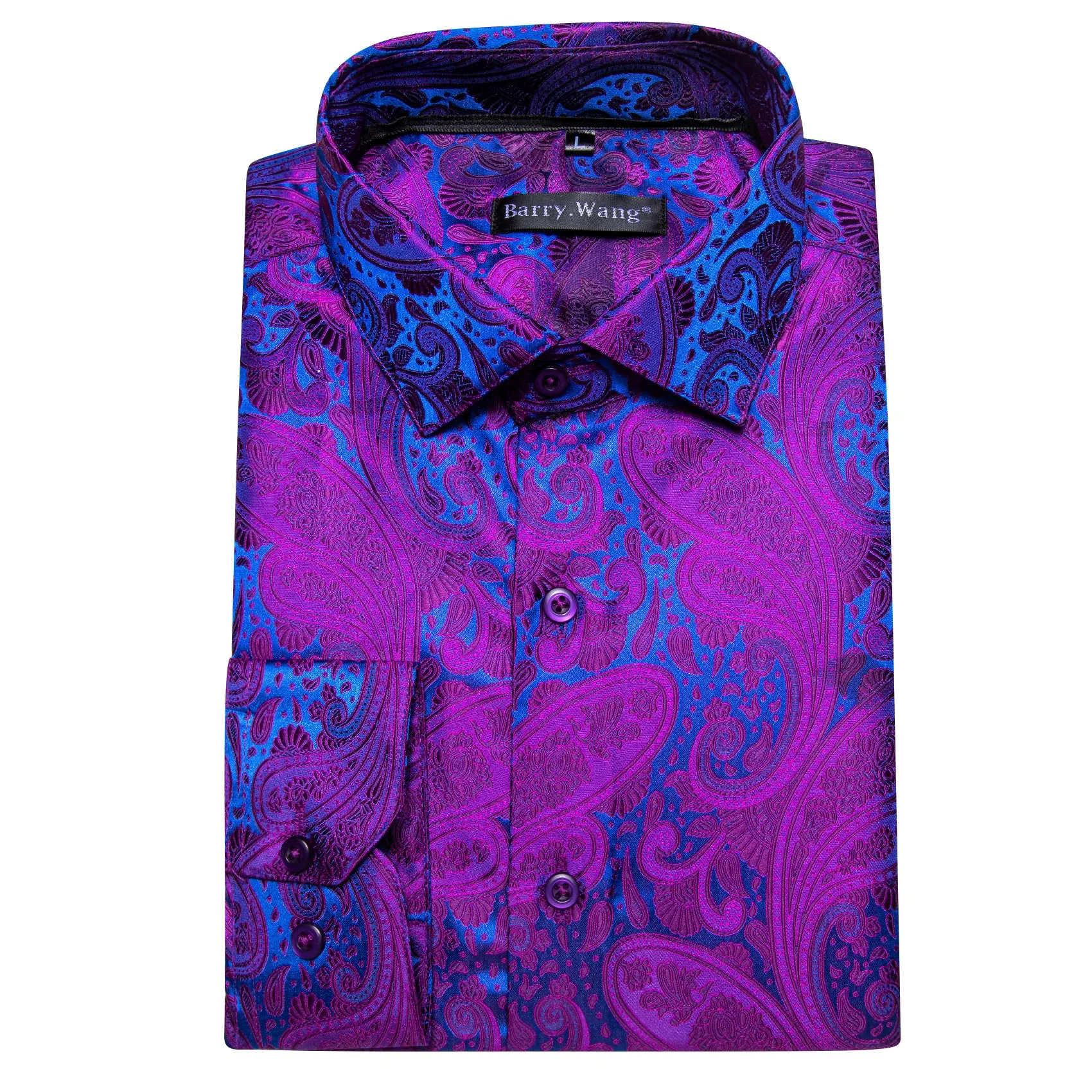 Barry Wang Dark Purple Blue Paisley Men's Windsor Collar Dress Shirt