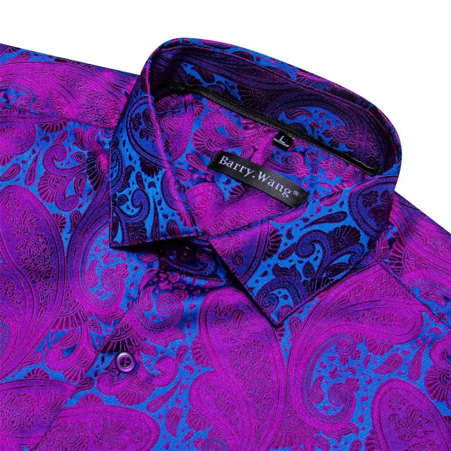 Barry Wang Dark Purple Blue Paisley Men's Windsor Collar Dress Shirt