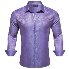 Barry Wang Light Purple Shirt Jacquard Paisley Silk Men's Dress Shirt