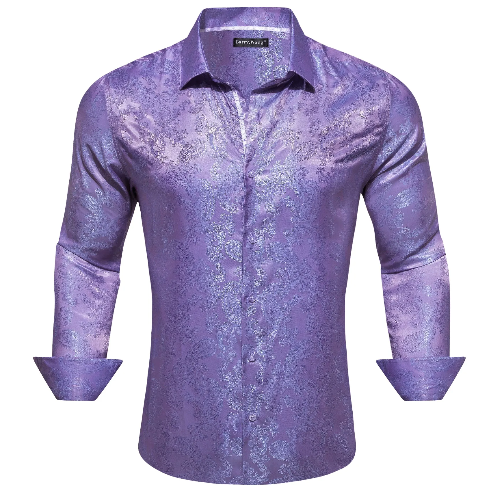 Barry Wang Light Purple Shirt Jacquard Paisley Silk Men's Dress Shirt