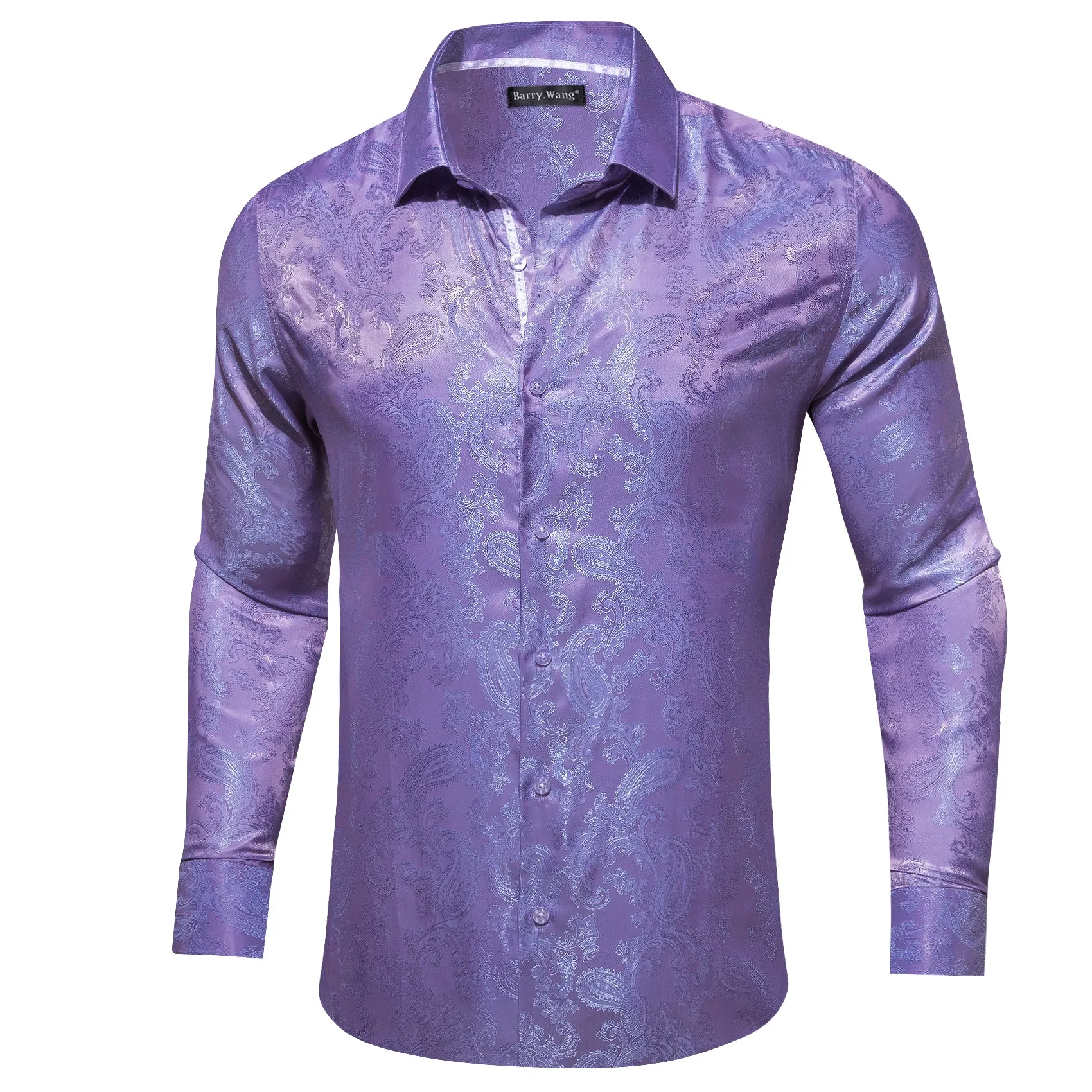 Barry Wang Light Purple Shirt Jacquard Paisley Silk Men's Dress Shirt