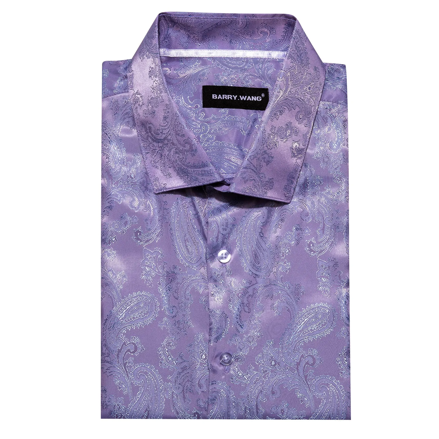 Barry Wang Light Purple Shirt Jacquard Paisley Silk Men's Dress Shirt