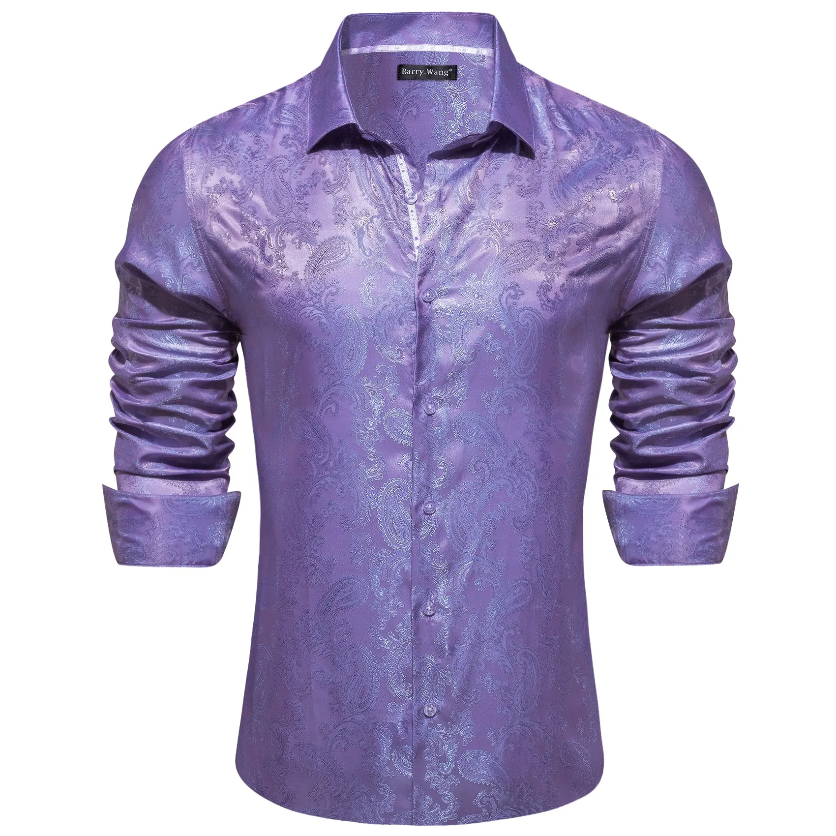 Barry Wang Light Purple Shirt Jacquard Paisley Silk Men's Dress Shirt