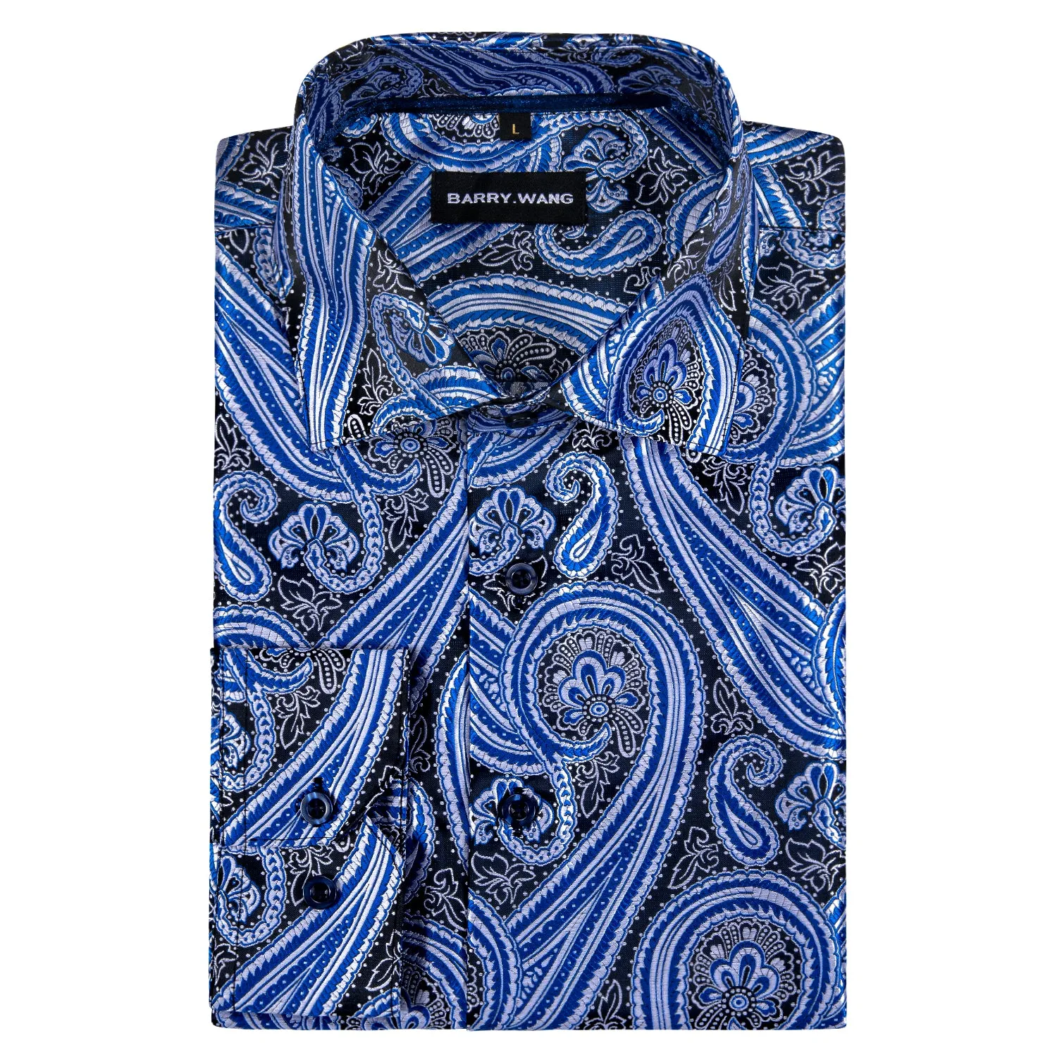 Barry Wang Paisley Hemden Blue Black Paisley  Men's Long Sleeve Shirt