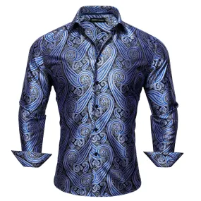 Barry Wang Paisley Hemden Blue Black Paisley  Men's Long Sleeve Shirt