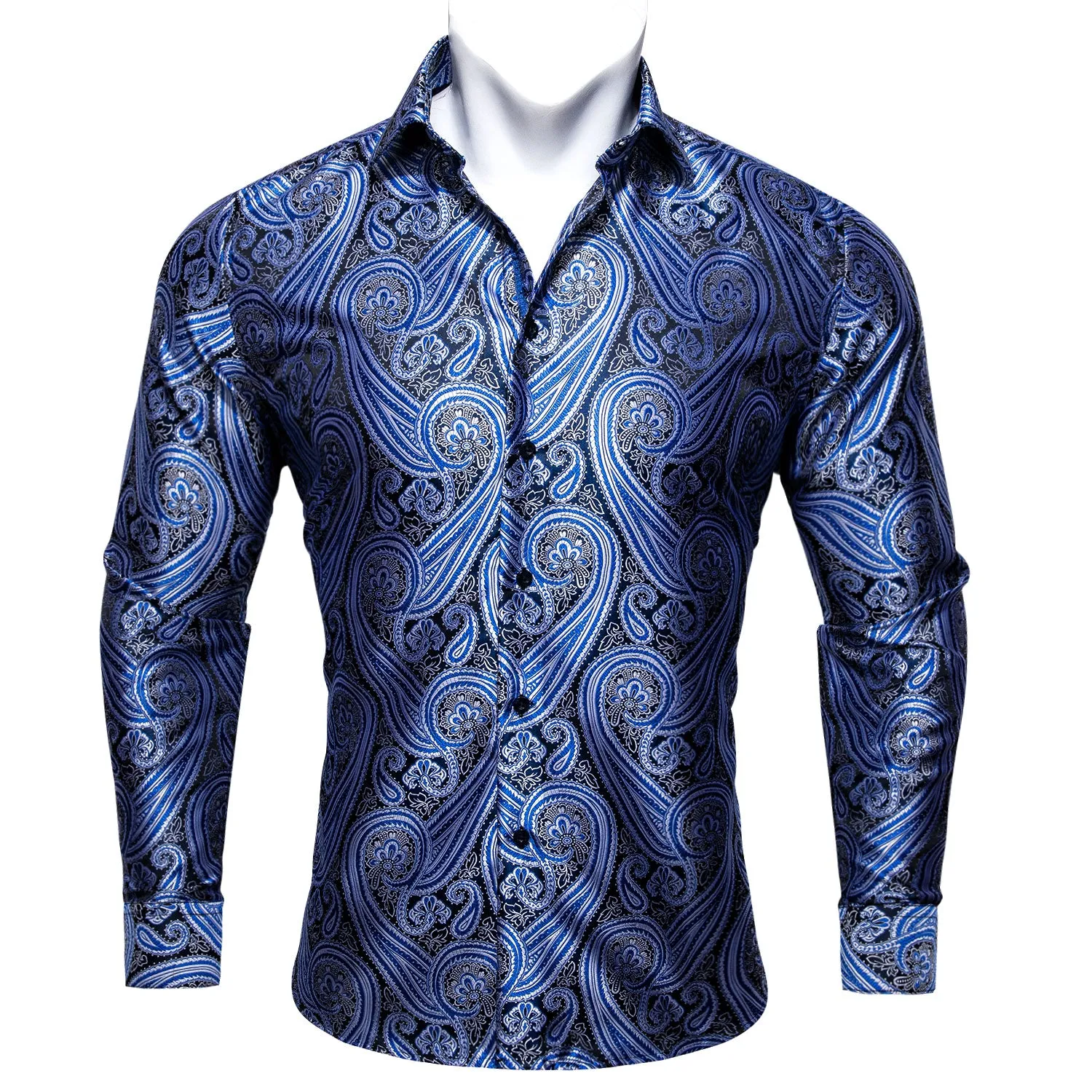 Barry Wang Paisley Hemden Blue Black Paisley  Men's Long Sleeve Shirt