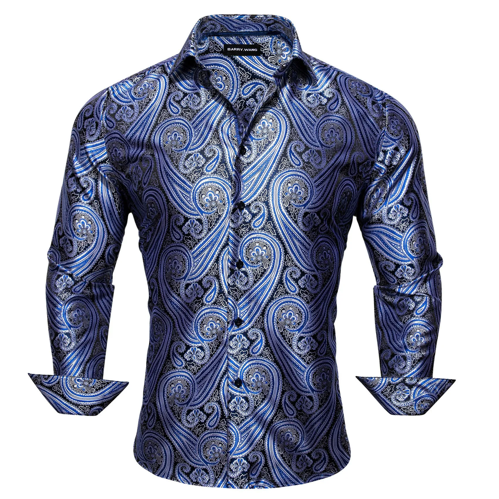 Barry Wang Paisley Hemden Blue Black Paisley  Men's Long Sleeve Shirt