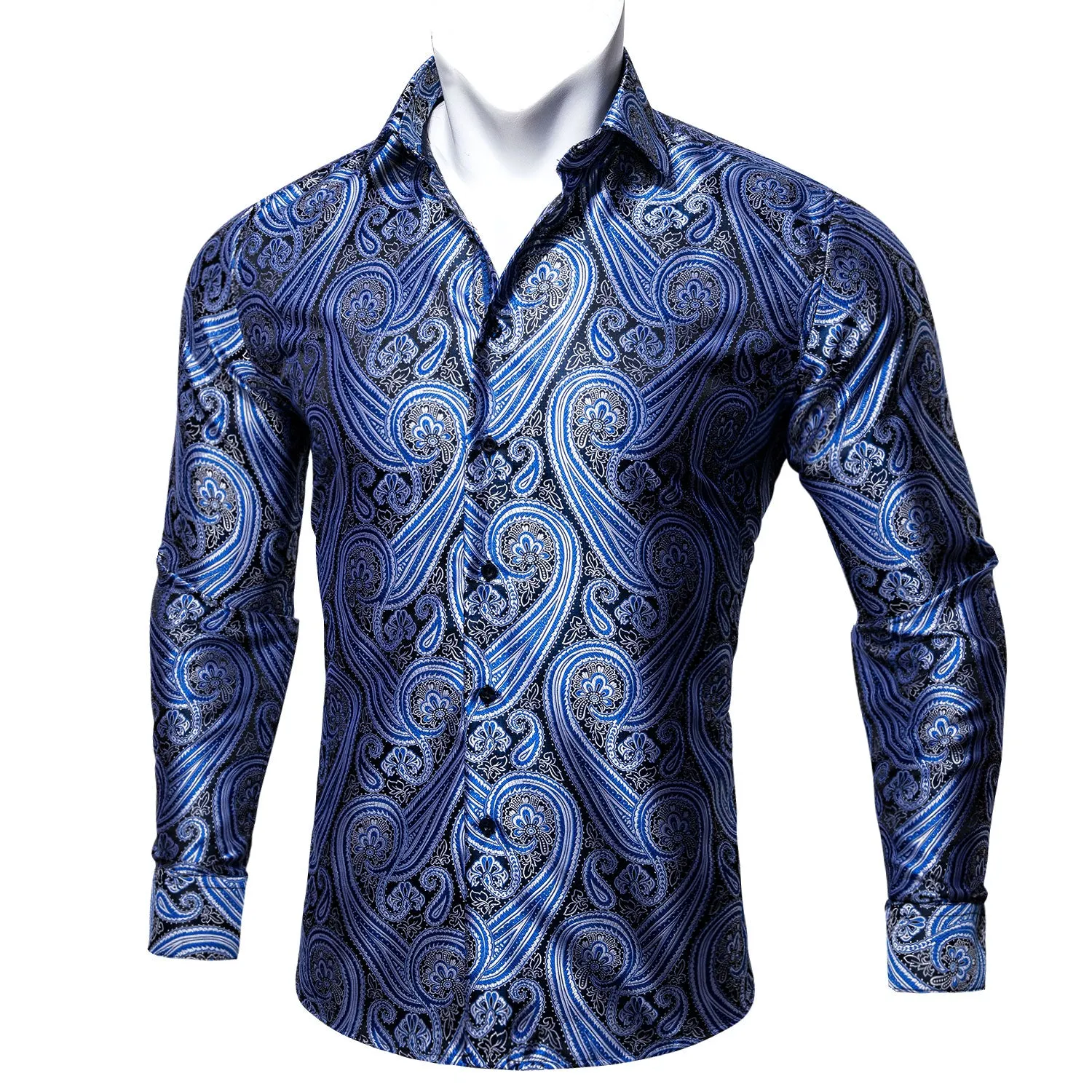 Barry Wang Paisley Hemden Blue Black Paisley  Men's Long Sleeve Shirt