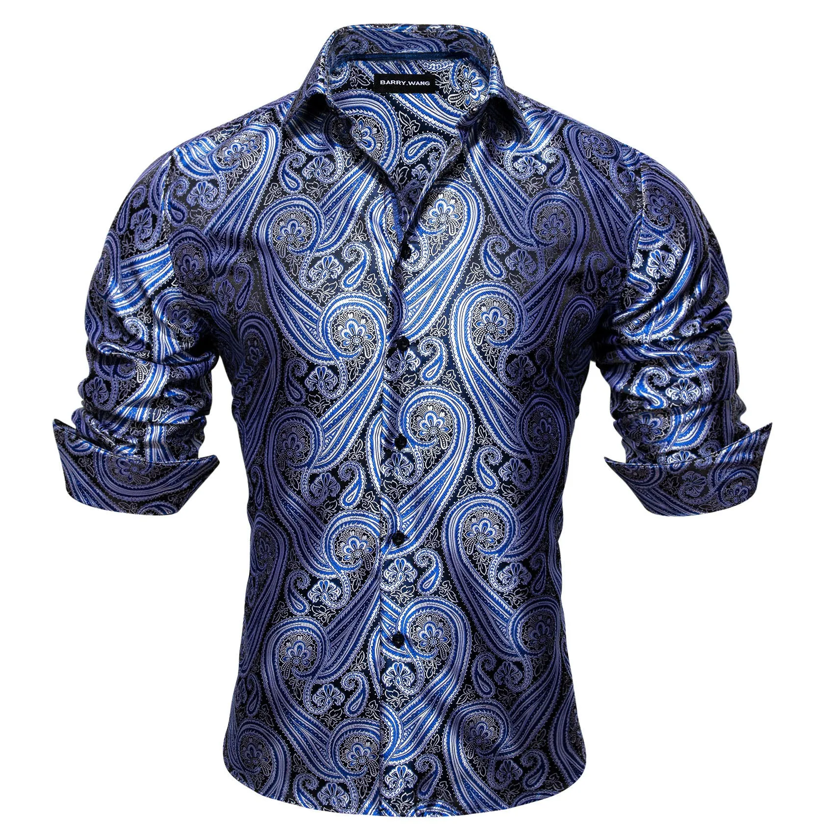 Barry Wang Paisley Hemden Blue Black Paisley  Men's Long Sleeve Shirt