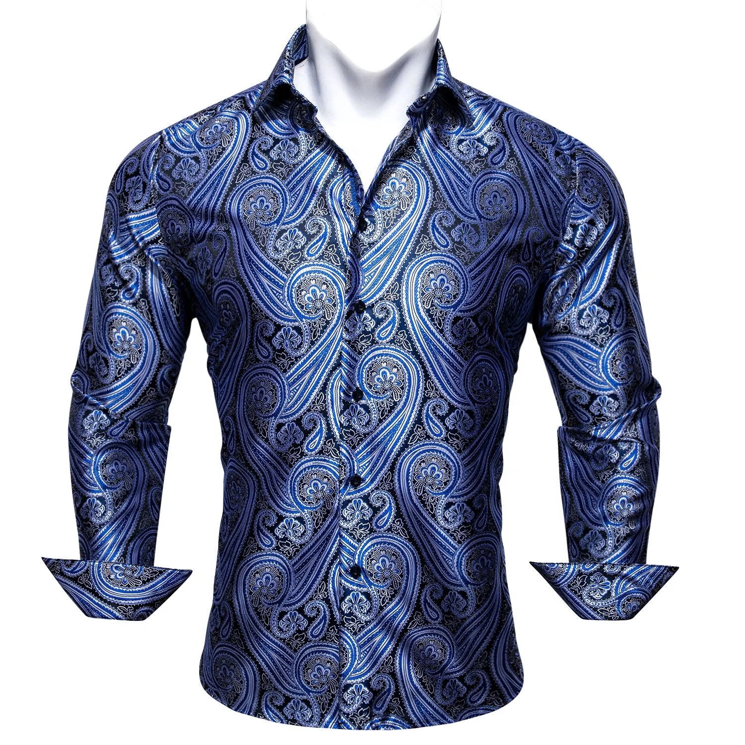 Barry Wang Paisley Hemden Blue Black Paisley  Men's Long Sleeve Shirt