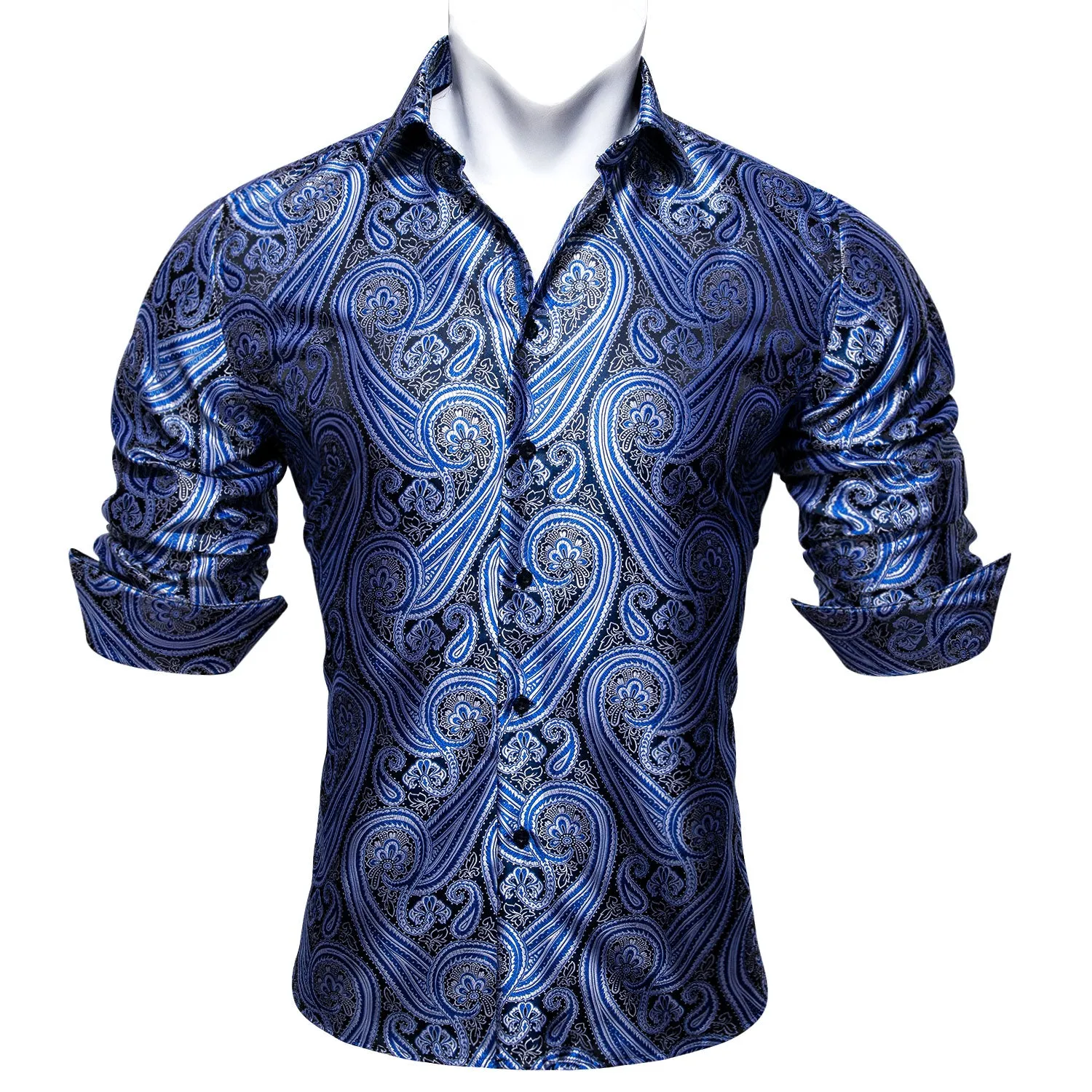 Barry Wang Paisley Hemden Blue Black Paisley  Men's Long Sleeve Shirt