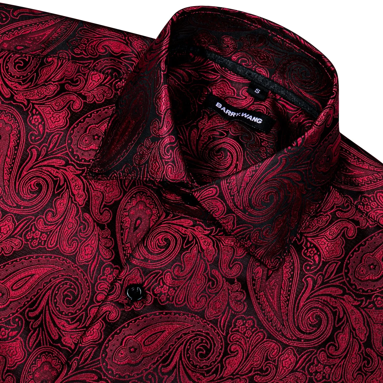 Barry Wang Red Paisley Men's Shirts Novelty Dark Red Dress Shirt