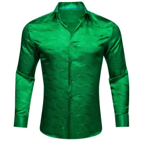 Barry.wang Cobalt Green Ripple Silk Men's Shirt