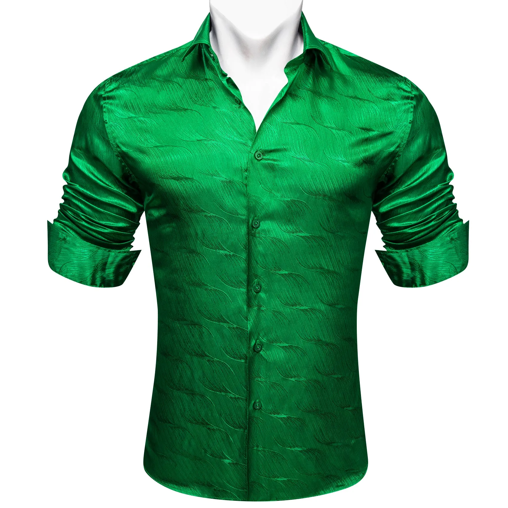 Barry.wang Cobalt Green Ripple Silk Men's Shirt