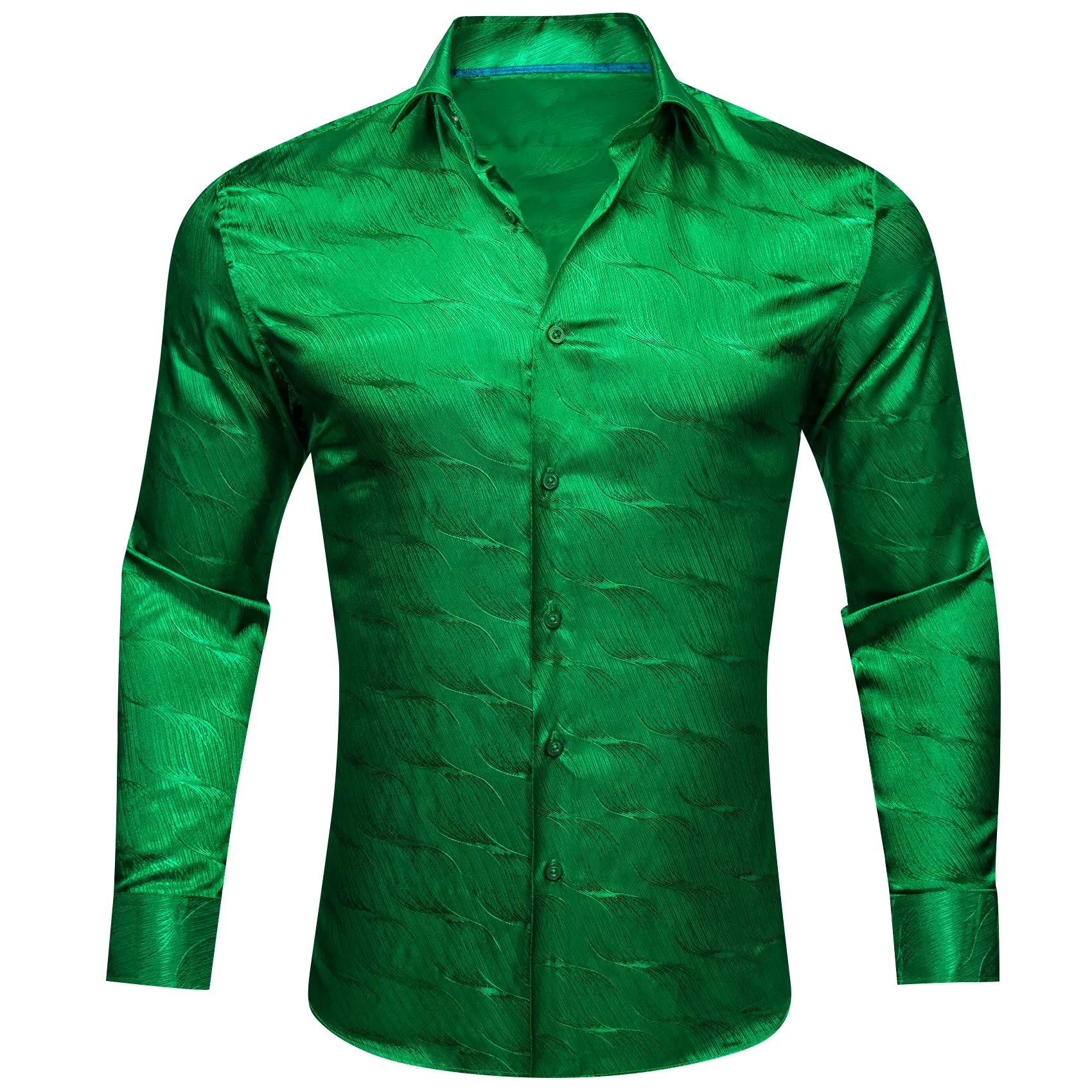 Barry.wang Cobalt Green Ripple Silk Men's Shirt